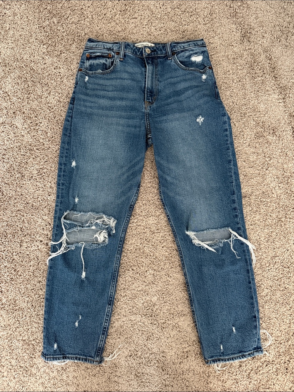 Abercrombie & Fitch Distressed Mom High Rise Curve Love Jeans